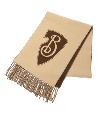 美品 BURBERRY ウール混スカーフ B SHIELD JACQUARD SCARF ベージュ×ダークブラウン レディース バーバリー