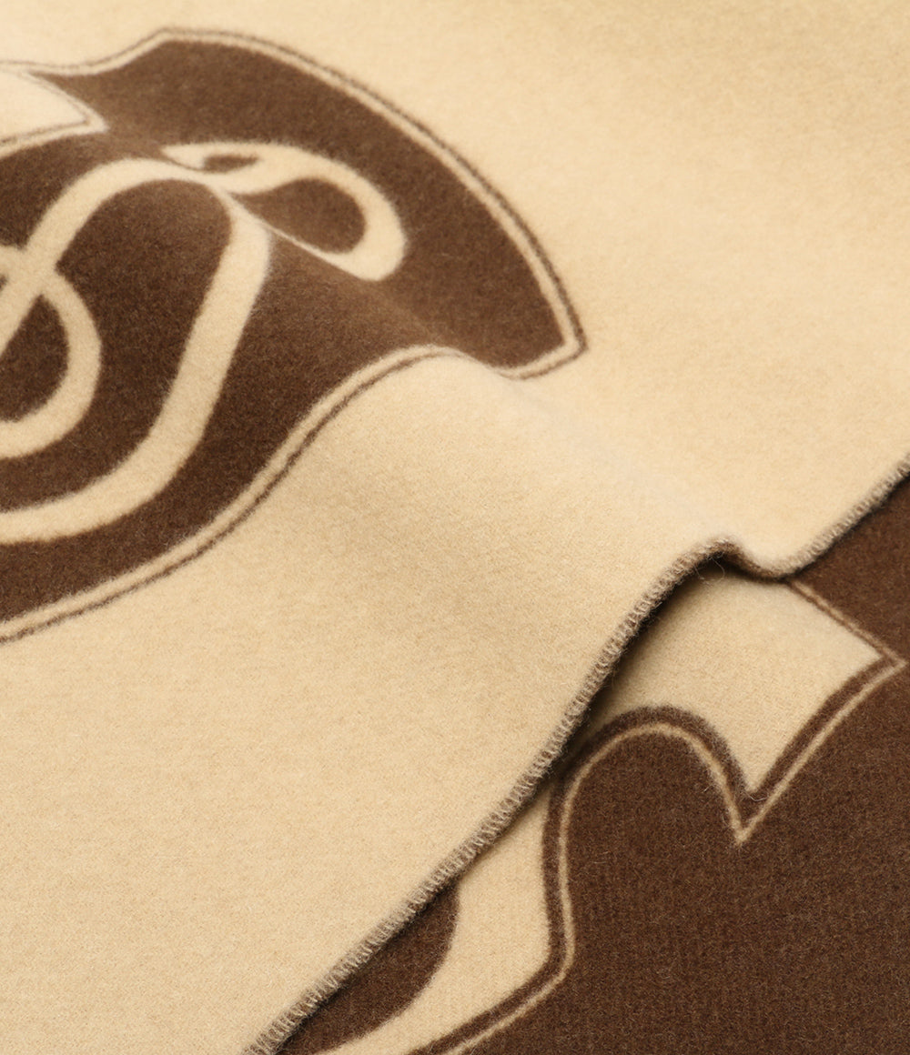 美品 BURBERRY ウール混スカーフ B SHIELD JACQUARD SCARF ベージュ×ダークブラウン レディース バーバリー