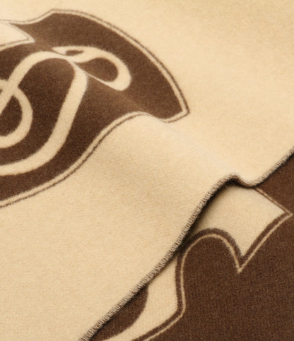 美品 BURBERRY ウール混スカーフ B SHIELD JACQUARD SCARF ベージュ×ダークブラウン レディース バーバリー