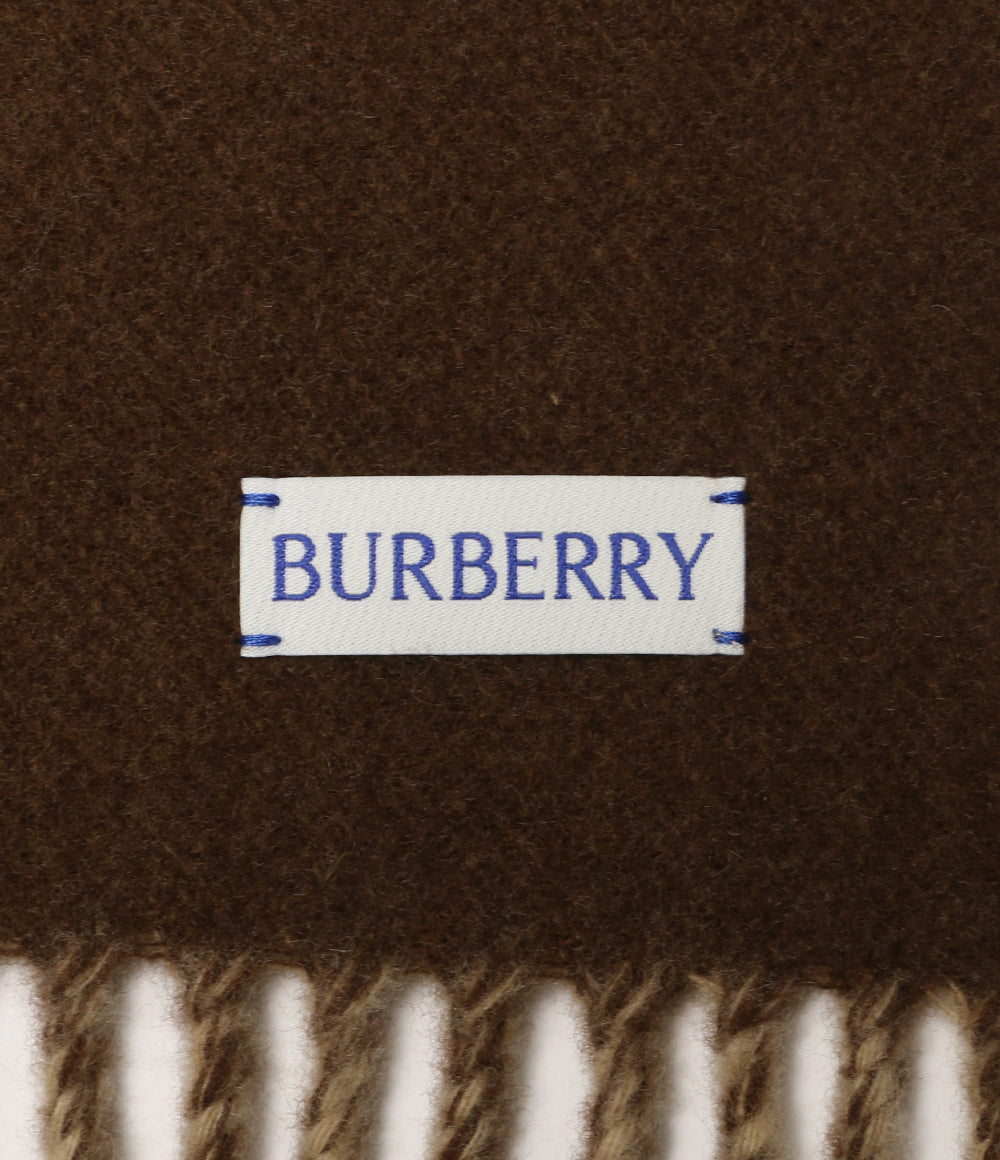 美品 BURBERRY ウール混スカーフ B SHIELD JACQUARD SCARF ベージュ×ダークブラウン レディース バーバリー