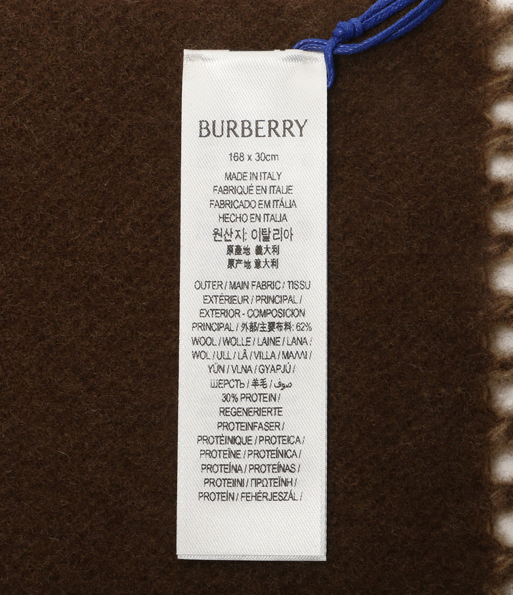 美品 BURBERRY ウール混スカーフ B SHIELD JACQUARD SCARF ベージュ×ダークブラウン レディース バーバリー