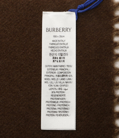 美品 BURBERRY ウール混スカーフ B SHIELD JACQUARD SCARF ベージュ×ダークブラウン レディース バーバリー
