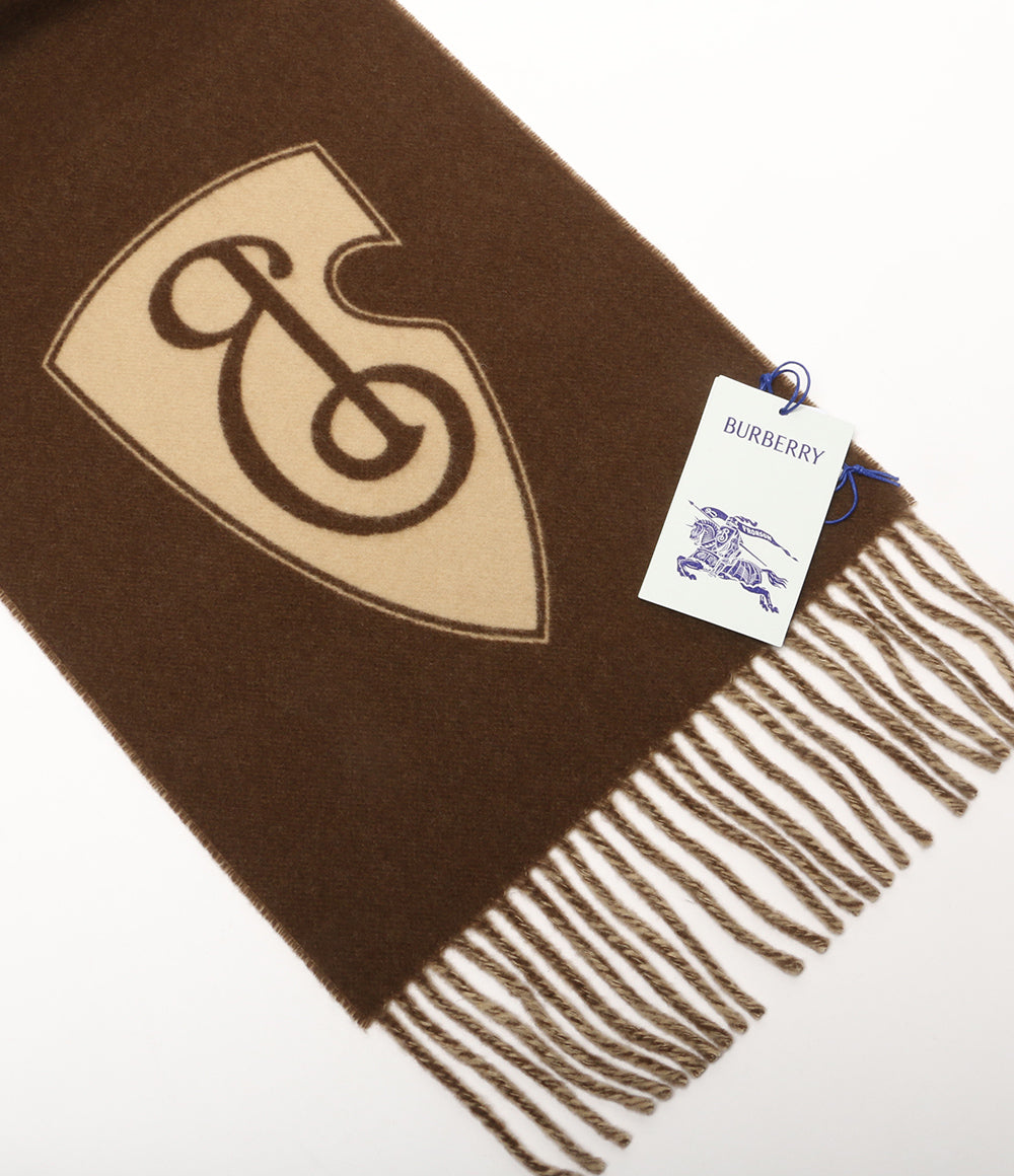 美品 BURBERRY ウール混スカーフ B SHIELD JACQUARD SCARF ベージュ×ダークブラウン レディース バーバリー