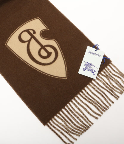 美品 BURBERRY ウール混スカーフ B SHIELD JACQUARD SCARF ベージュ×ダークブラウン レディース バーバリー