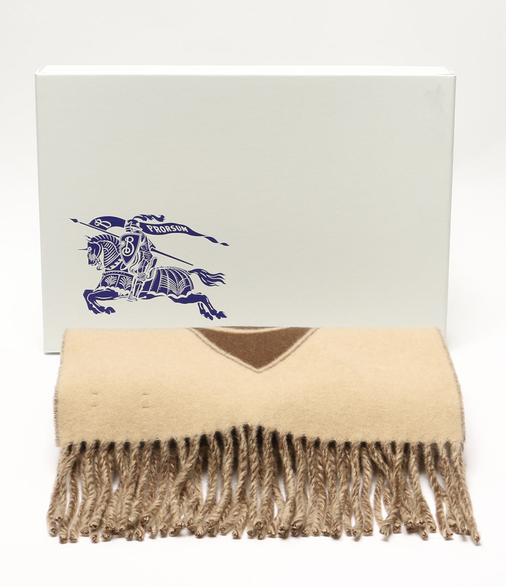 美品 BURBERRY ウール混スカーフ B SHIELD JACQUARD SCARF ベージュ×ダークブラウン レディース バーバリー