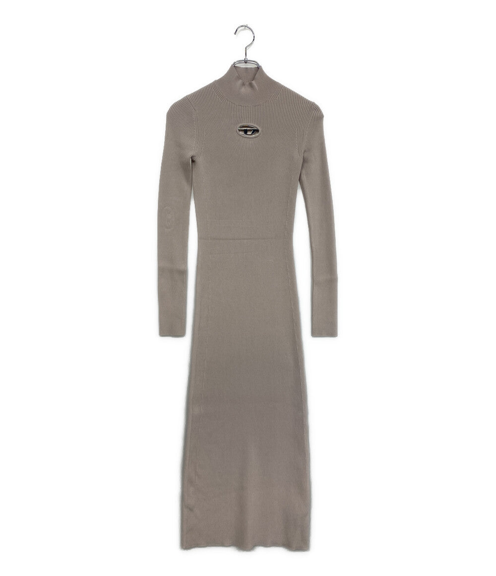 【タグ付き】DIESEL リブニット　ワンピース　長袖　ジャクロンパッチプリント 美品 DIESEL Dロゴエンブレムニットリブワンピース 長袖 レディース