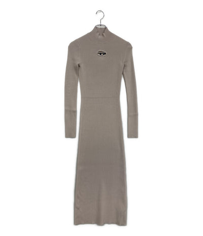 美品 DIESEL Dロゴエンブレムニットリブワンピース 長袖 レディース SIZE S ディーゼル