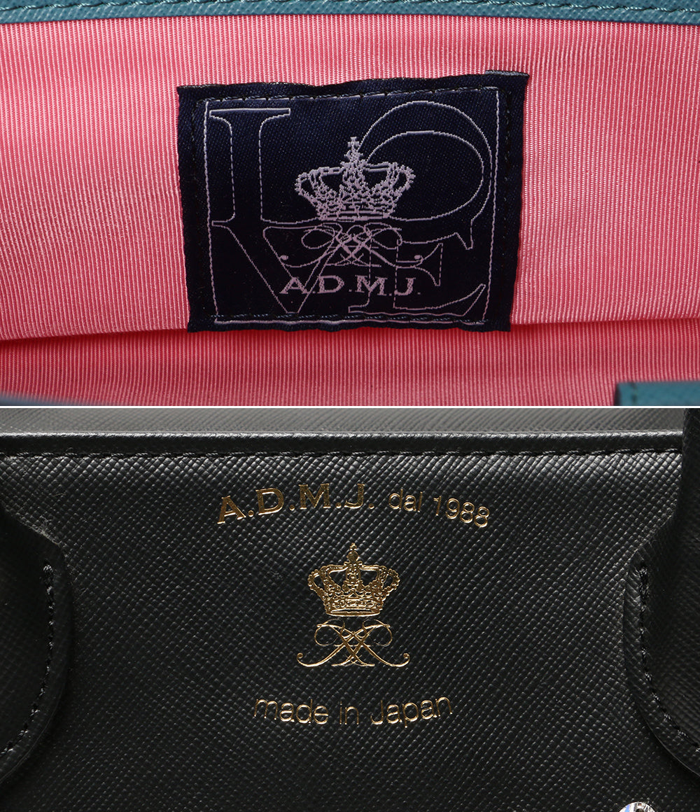 美品✨A.D.M.J. ハンドバッグ レザー ブラック アールデコ　ビジュー 思わず荷物を整えてしまう収納美『美意識改革バッグ＆ポーチ』 第二弾