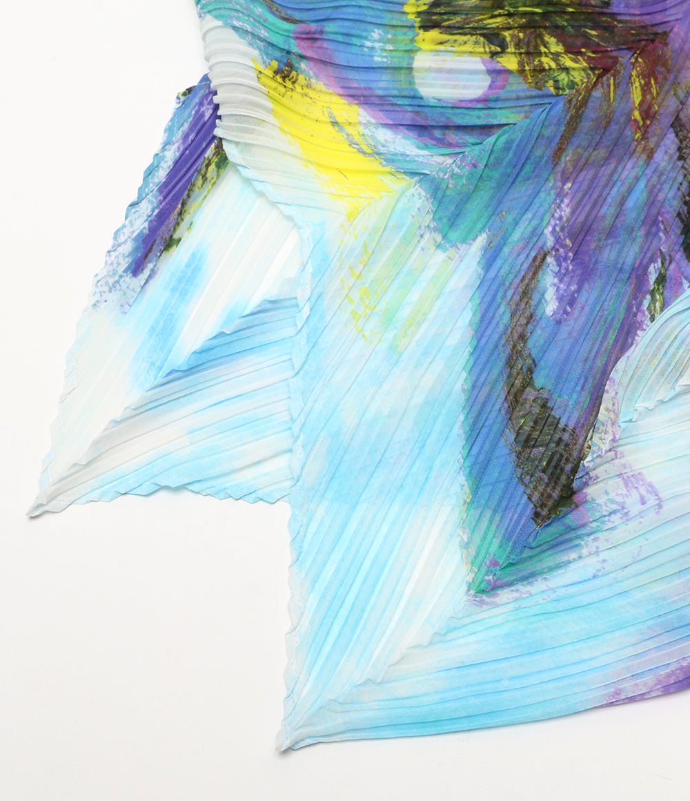 美品 PLEATS PLEASE 大判ストール ブルー系 PP62-AD371 レディース プリーツプリーズ