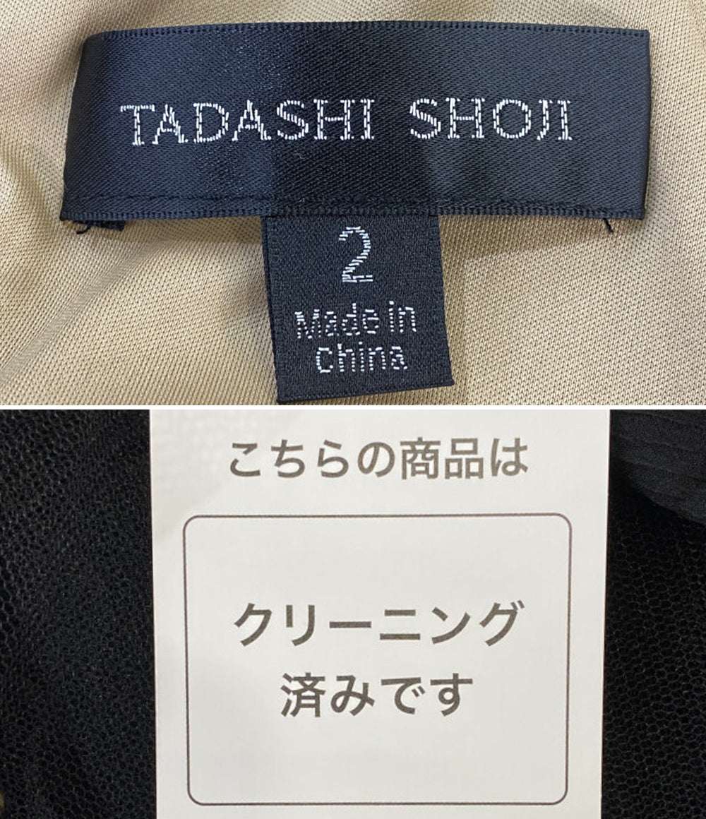 【美品】タダシショージ　異素材切替　ノースリーブワンピース　2 黒 美品】タダシショージ 異素材切替 ノースリーブワンピース 2 黒
