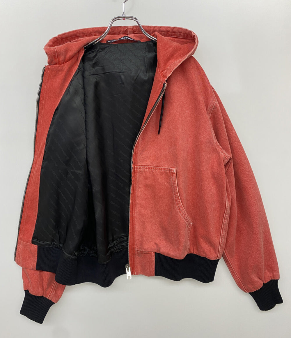 ALEXANDER WANG パーカー デニムジップアップフーディ レッド レディース SIZE XS アレキサンダーワン