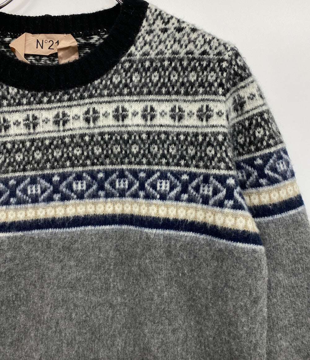N°21 長袖ニット グレー ノルディック柄 レディース SIZE 40 ヌメロ ヴェントゥーノ