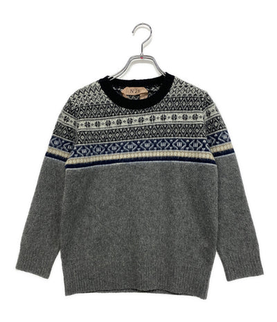 N°21 長袖ニット グレー ノルディック柄 レディース SIZE 40 ヌメロ ヴェントゥーノ