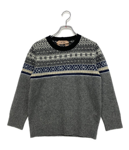 N°21 長袖ニット グレー ノルディック柄 レディース SIZE 40 ヌメロ ヴェントゥーノ