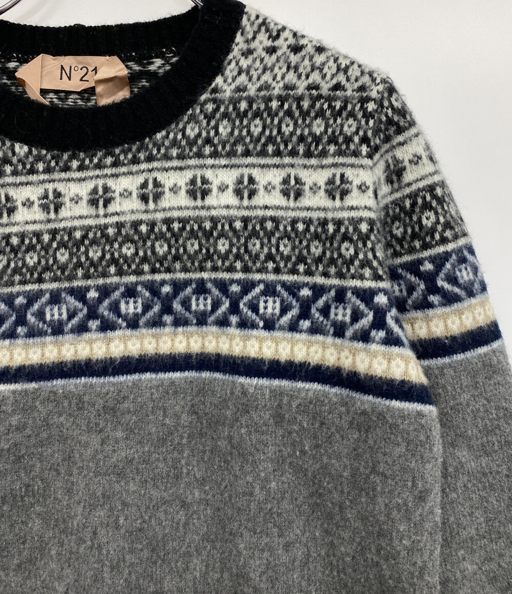 N°21 長袖ニット グレー ノルディック柄 レディース SIZE 40 ヌメロ ヴェントゥーノ