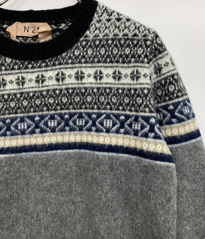 N°21 長袖ニット グレー ノルディック柄 レディース SIZE 40 ヌメロ ヴェントゥーノ