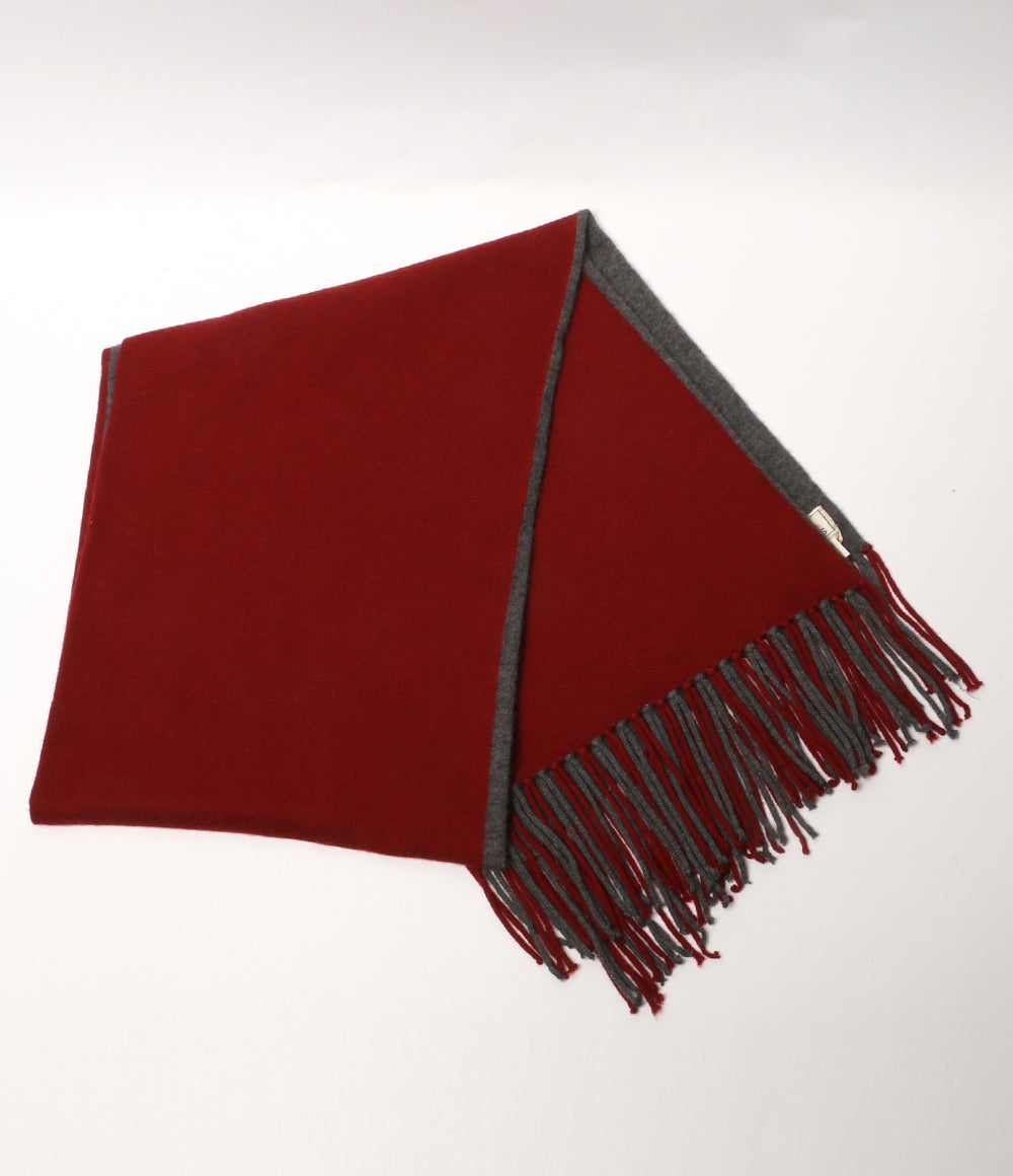HERMES カシミヤ マフラー グレー×レッド レディース エルメス