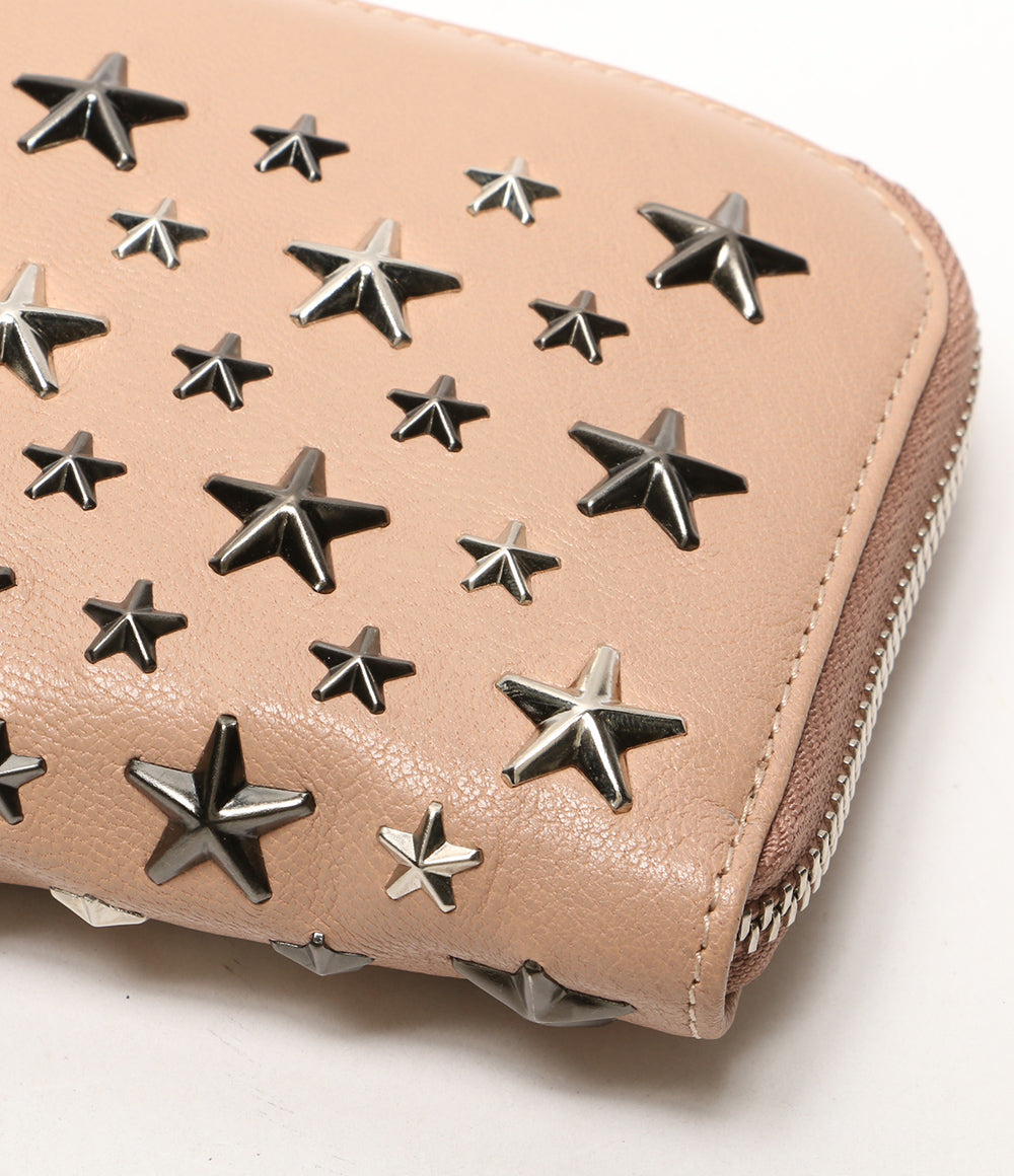 美品 JIMMY CHOO スタースタッズ長財布 ピンクベージュ レディース