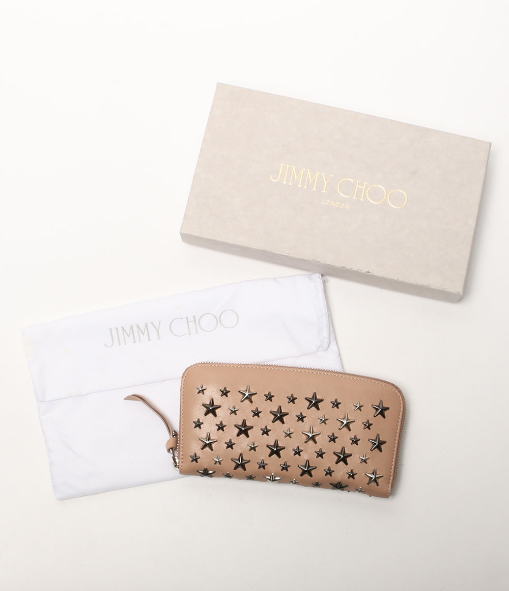 美品 JIMMY CHOO スタースタッズ長財布 ピンクベージュ レディース
