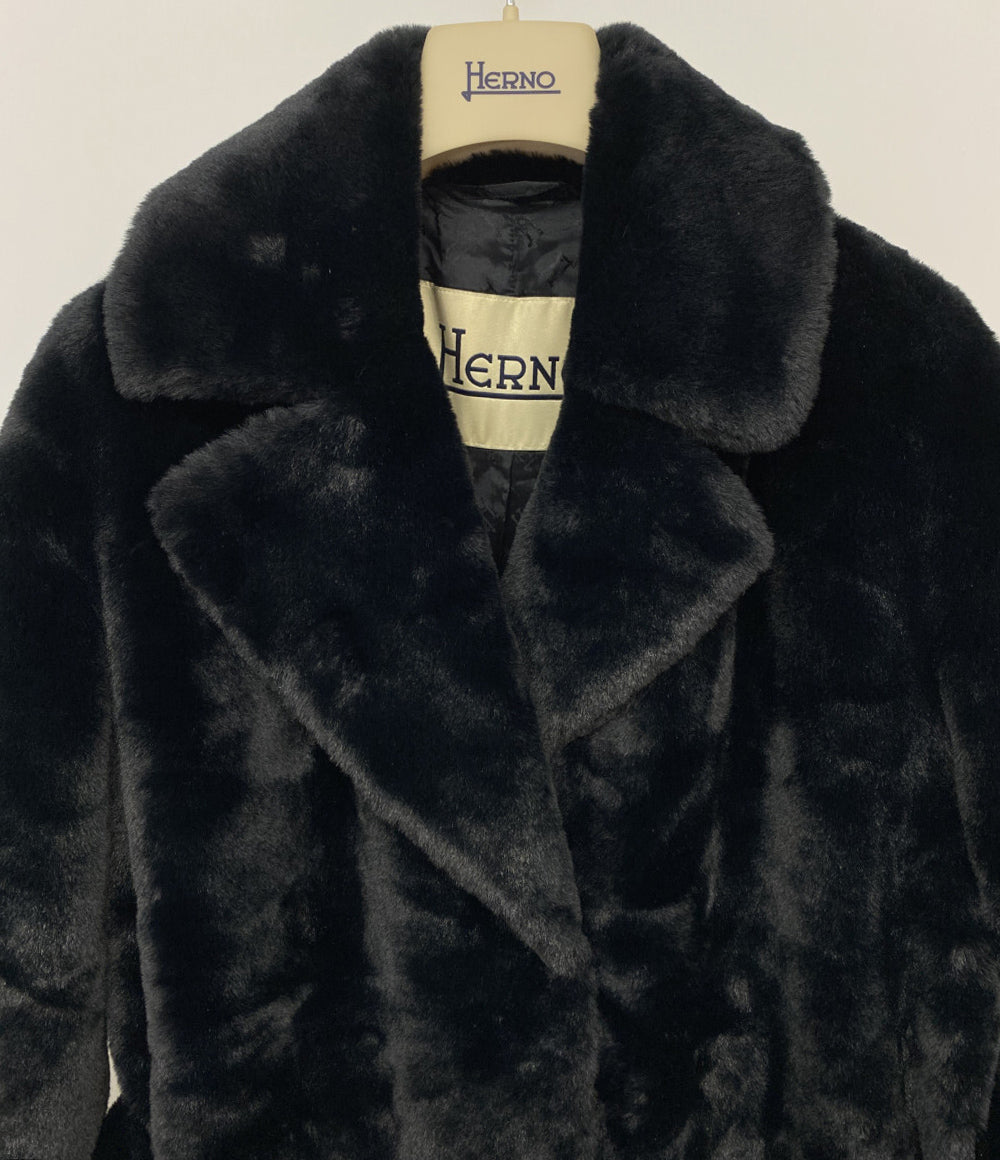 HERNO コート フェイクファー ブラック レディース SIZE 40 ヘルノ