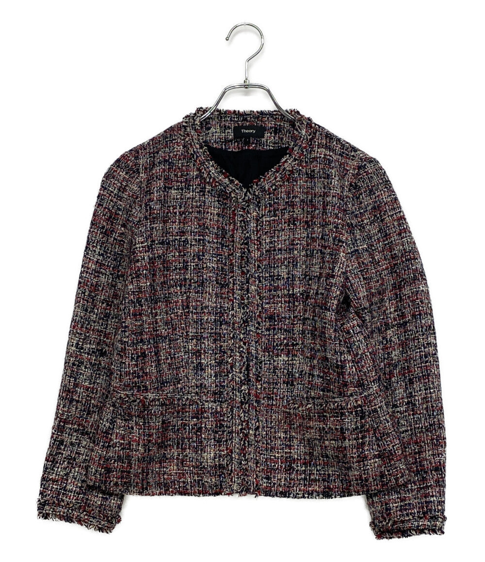 美品 theory ノーカラーツイードジャケット 01-0104107-894-702 レディース SIZE 2 セオリー