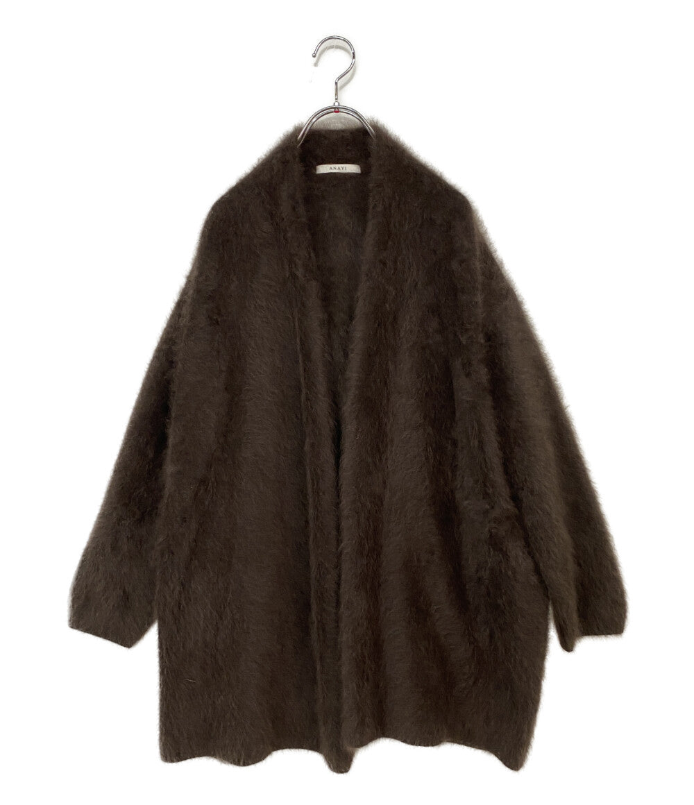 美品 ANAYI ラクーンフェザーミドルカーディガン ブラウン レディース SIZE 38 アナイ