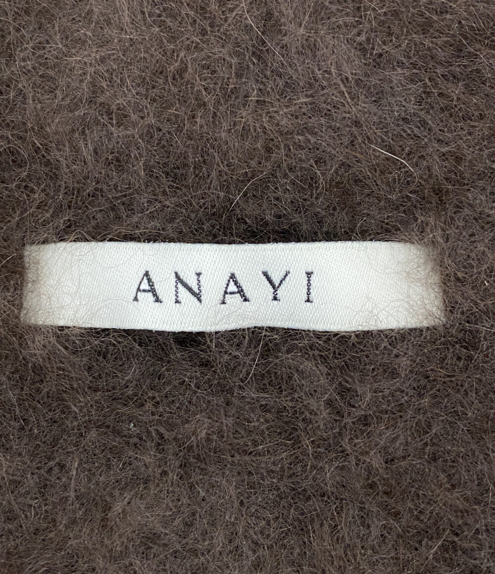 美品 ANAYI ラクーンフェザーミドルカーディガン ブラウン レディース SIZE 38 アナイ