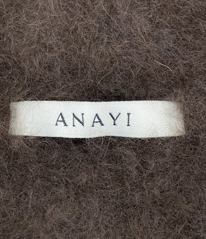 美品 ANAYI ラクーンフェザーミドルカーディガン ブラウン レディース SIZE 38 アナイ