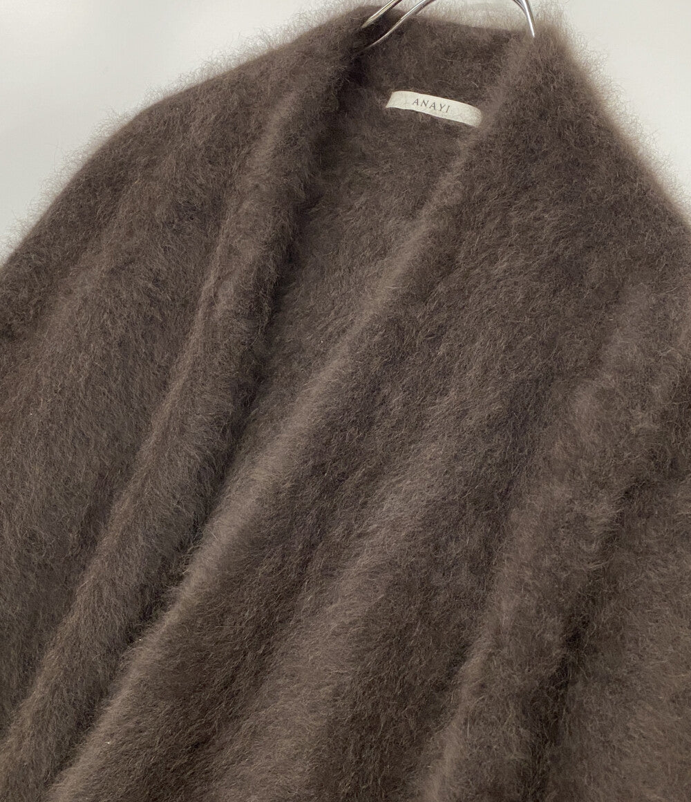 美品 ANAYI ラクーンフェザーミドルカーディガン ブラウン レディース SIZE 38 アナイ