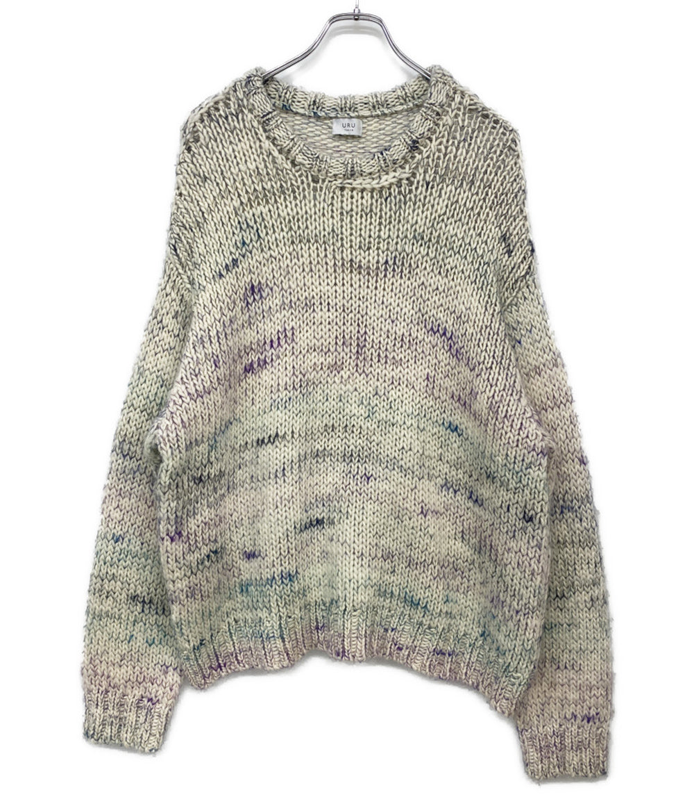 URU ニット ホワイト グリーン パープル 11-15-0154-108-01-88 メンズ SIZE F ウル