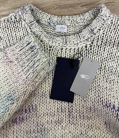 URU ニット ホワイト グリーン パープル 11-15-0154-108-01-88 メンズ SIZE F ウル