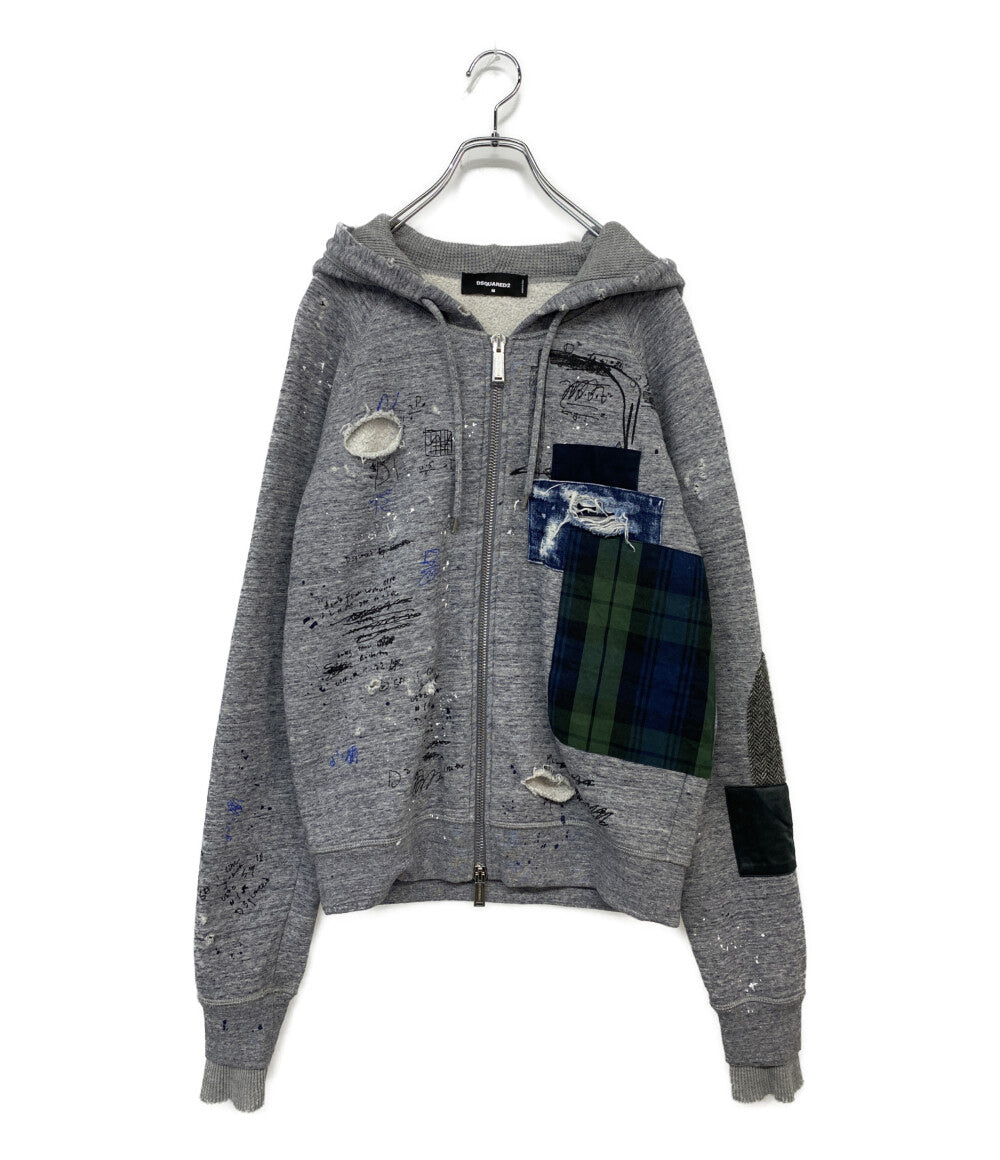 DSQUARED2 パーカー グレー ペイント チェック S74HG0117 メンズ SIZE M ディースクエアード