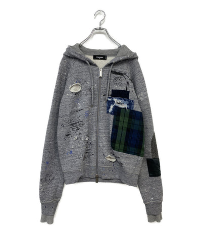 DSQUARED2 パーカー グレー ペイント チェック S74HG0117 メンズ SIZE M ディースクエアード