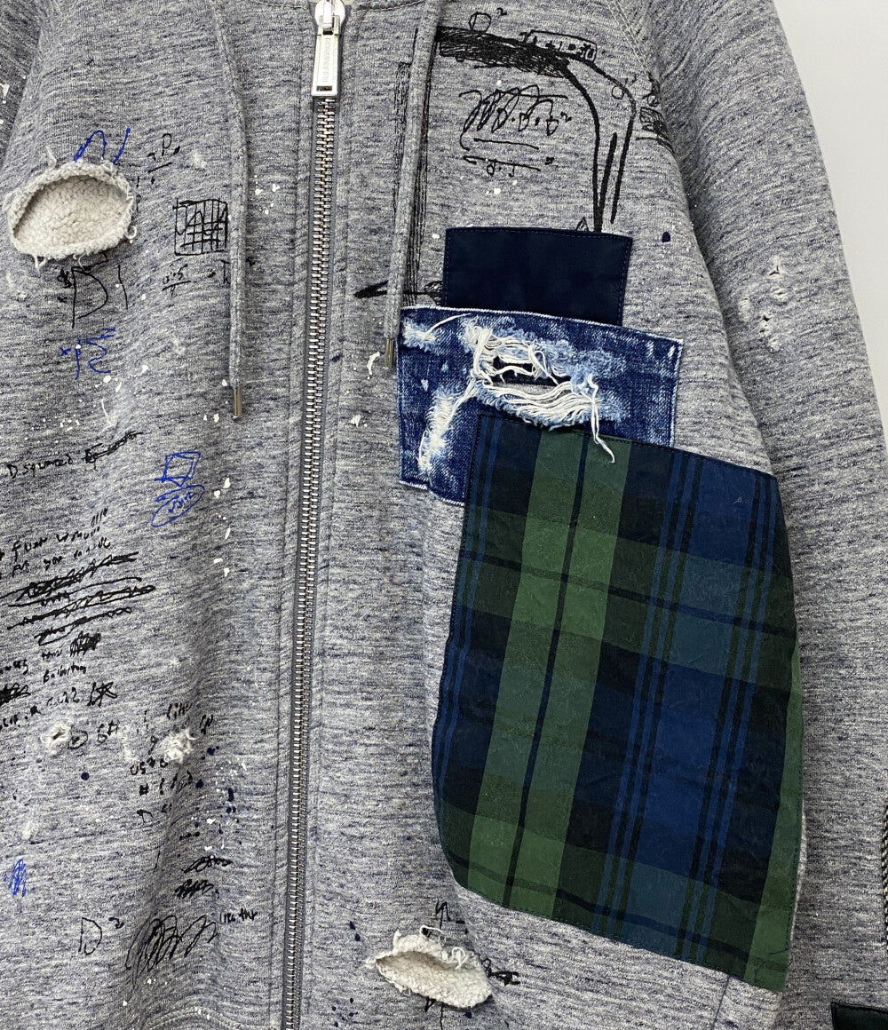 DSQUARED2 パーカー グレー ペイント チェック S74HG0117 メンズ SIZE M ディースクエアード