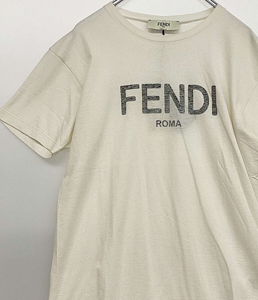 【美品】FENDI ロゴプリント 半袖Tシャツ クリーム FENDI 半袖Tシャツ ロゴT インサイドアウト メンズ SIZE S フェンディ
