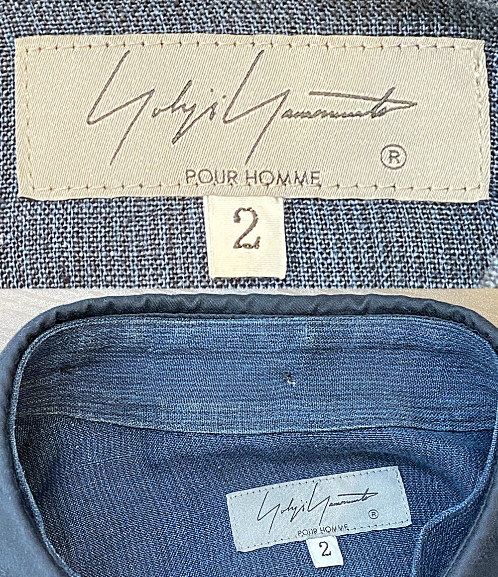 YOHJI YAMAMOTO POUR HOMME 長袖コットンシャツ ブルー フリル 23ss HZ-B51-319 メンズ SIZE 2 ヨウジヤマモトプールオム