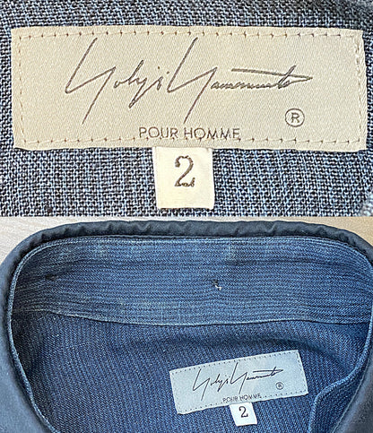 YOHJI YAMAMOTO POUR HOMME 長袖コットンシャツ ブルー フリル 23ss HZ-B51-319 メンズ SIZE 2 ヨウジヤマモトプールオム