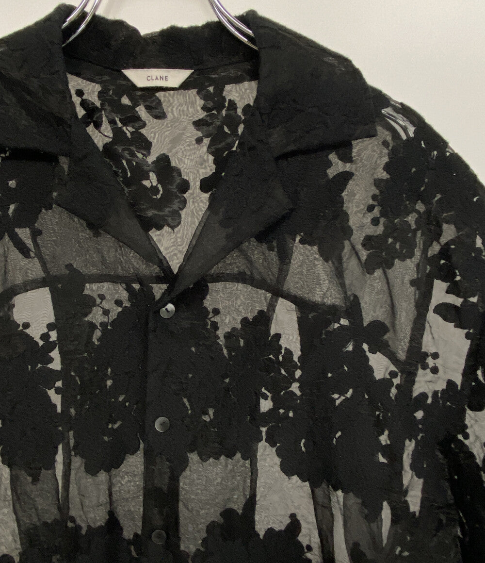 CLANE オープンカラーシャツ 半袖 オーガンジー ブラック 18122-4162 レディース SIZE 1 クラネ