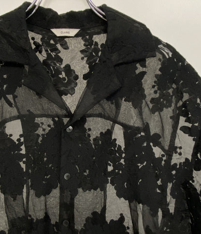 CLANE オープンカラーシャツ 半袖 オーガンジー ブラック 18122-4162 レディース SIZE 1 クラネ