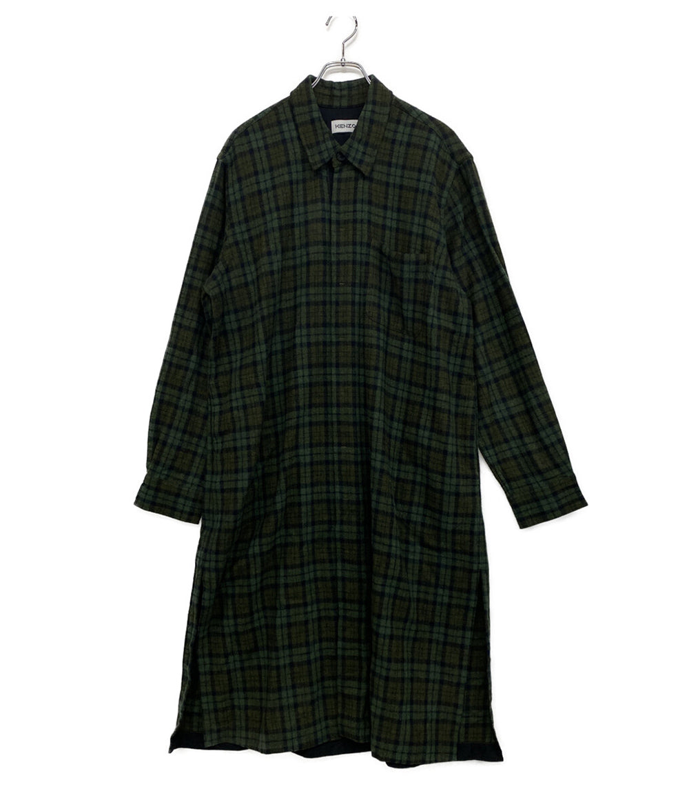 KENZO ロングシャツコート グリーン チェック メンズ SIZE L ケンゾー