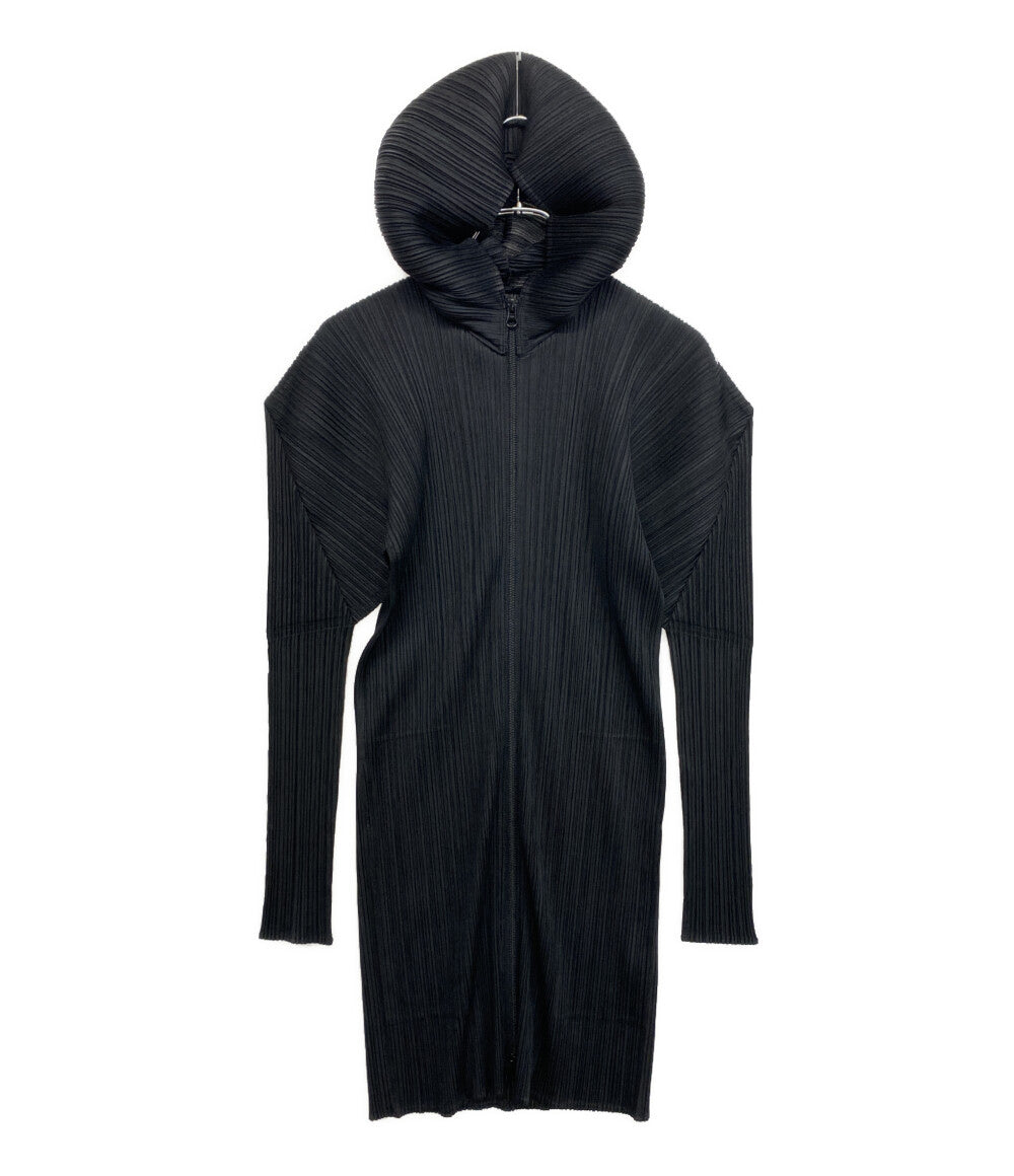 美品 PLEATS PLEASE パーカー ロングフーディ ブラック PP04-JD368 レディース SIZE 3 プリーツプリーズ