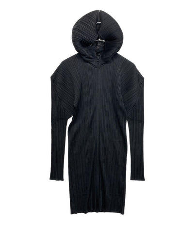 美品 PLEATS PLEASE パーカー ロングフーディ ブラック PP04-JD368 レディース SIZE 3 プリーツプリーズ