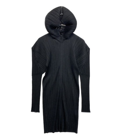 美品 PLEATS PLEASE パーカー ロングフーディ ブラック PP04-JD368 レディース SIZE 3 プリーツプリーズ