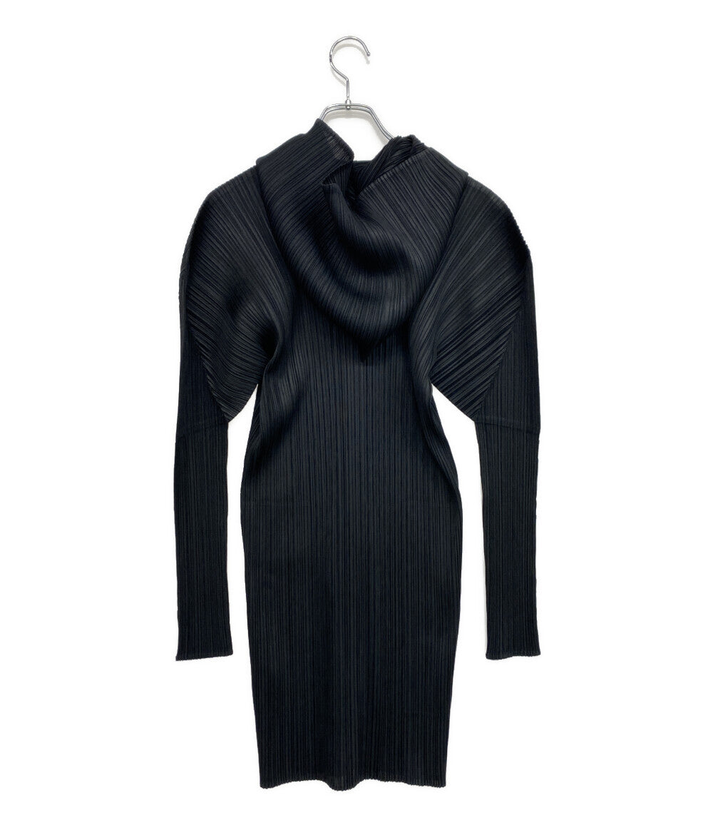 美品 PLEATS PLEASE パーカー ロングフーディ ブラック PP04-JD368 レディース SIZE 3 プリーツプリーズ