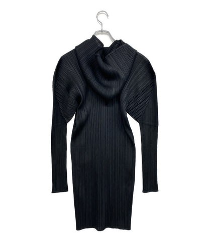 美品 PLEATS PLEASE パーカー ロングフーディ ブラック PP04-JD368 レディース SIZE 3 プリーツプリーズ