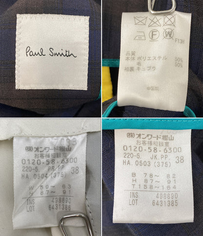 PAUL SMITH スーツセットアップ ジャケット パンツ ネイビー チェック レディース SIZE 38 ポールスミス