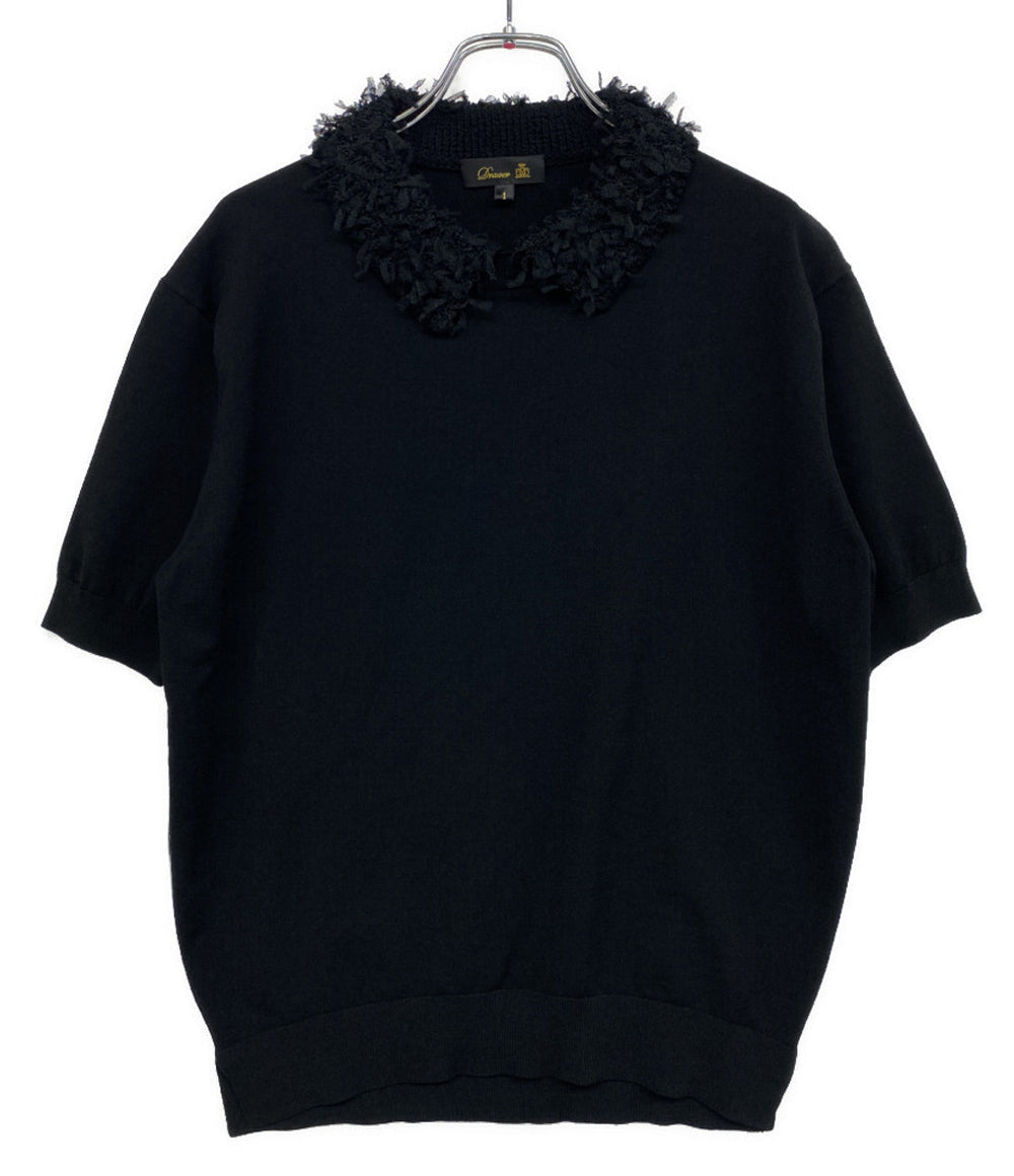 Drawer ニット ブラック フリンジカラ- 6518-1-990561 レディース SIZE 1 ドゥロワー