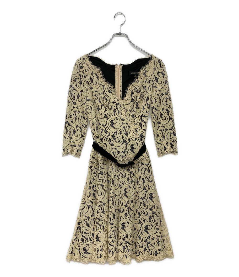 TADASHI SHOJI 五分袖ワンピース ネイビー アイボリー ACZ1736MY レディース SIZE - タダシショージ