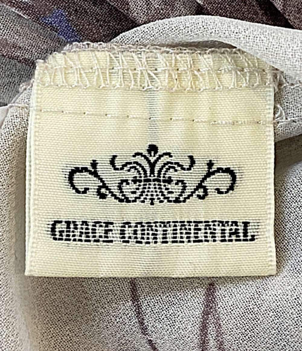 美品 GRACE CONTINENTAL 長袖ワンピース ベージュ レトロブーケ 01233 31165-00 レディース SIZE 36 グレースコンチネンタル