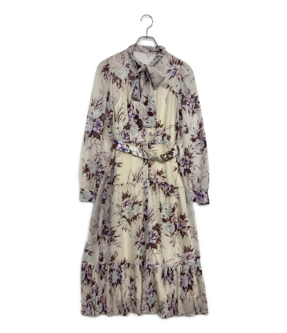 美品 GRACE CONTINENTAL 長袖ワンピース ベージュ レトロブーケ 01233 31165-00 レディース SIZE 36 グレースコンチネンタル